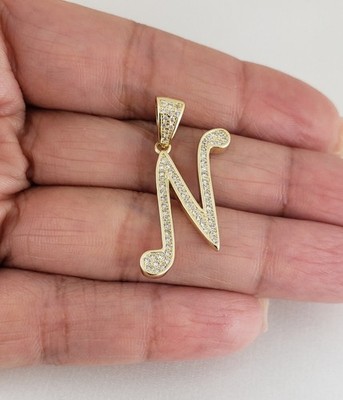 Round Cut Simulated Diamond Unisex Initial ''N'' Pendant In 14K Yellow Gold Plated