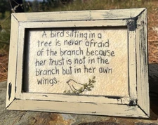 Rustic Primitive Style Embroidery Bird Inspirational Empowering Quote Framed