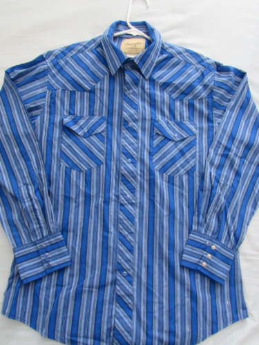 Vtg Wrangler Western Shirt L/S Blue Silver Stripe 