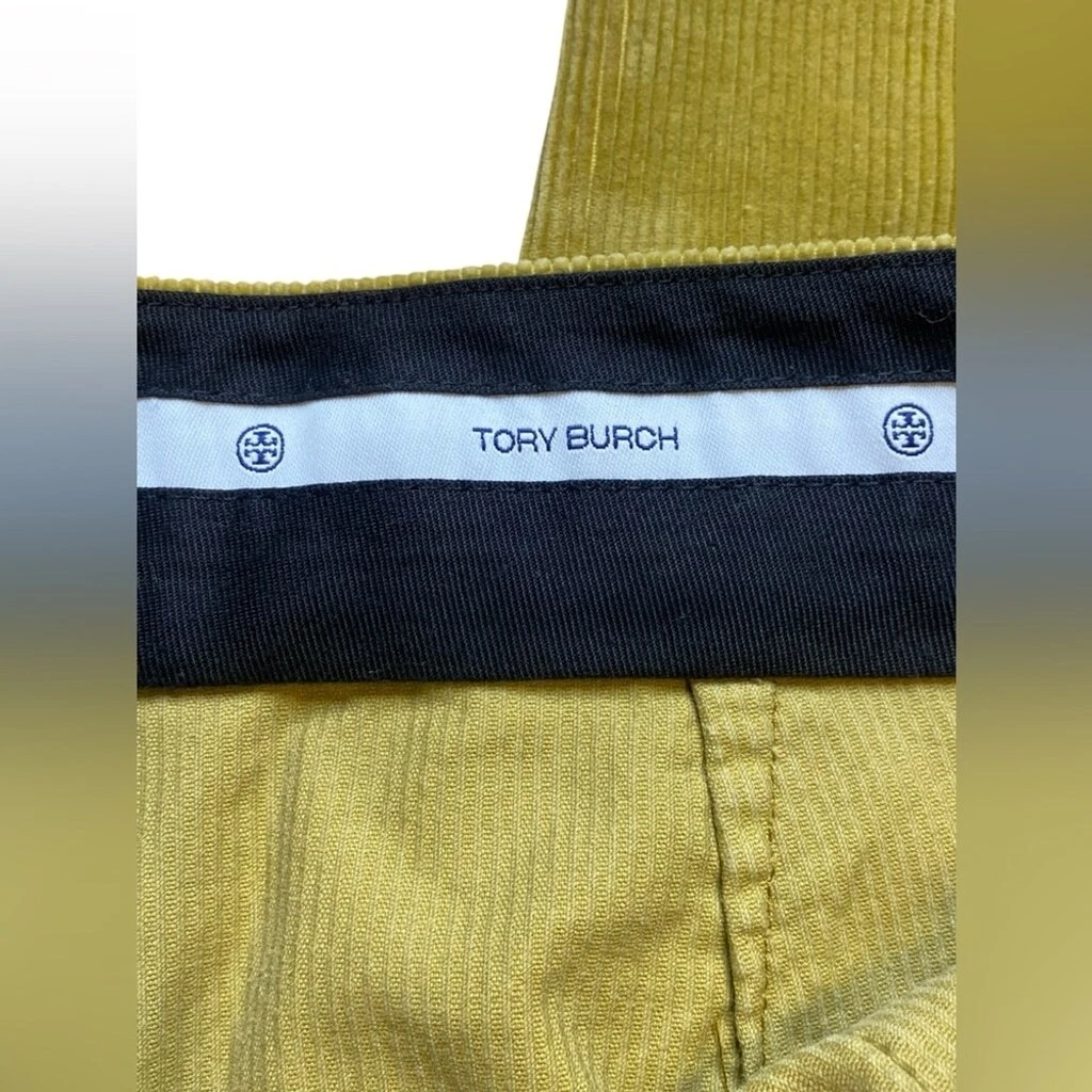 Tory Burch Devi pantaloni in velluto a coste giallo senape da donna taglia 32