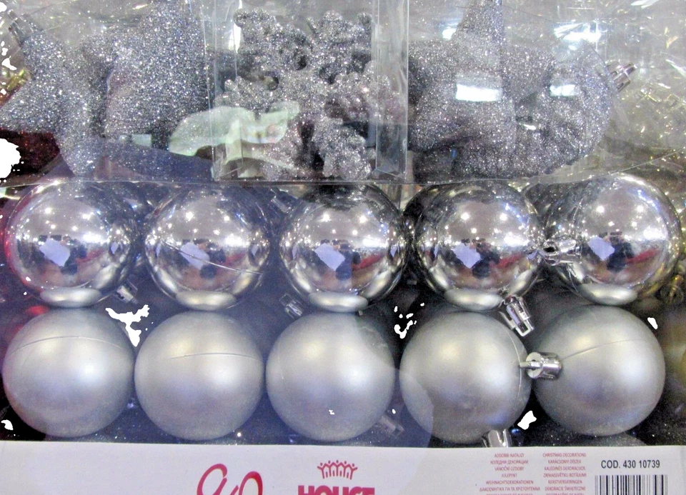 90 Decorazioni palline natalizie addobbi Albero Natale argento glitter decori - Immagine 4 di 4