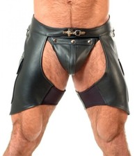 Men Real Leather Chaps Buckle Clousre,Cargo Pocket, Jockstrap DILIVERY FROM USA