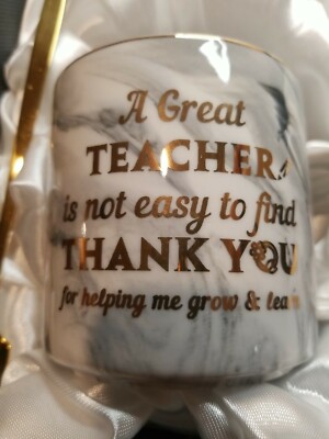 Present Of Star Tea Coffee Marble White Mug with Lid for BEST TEACHER EVER.