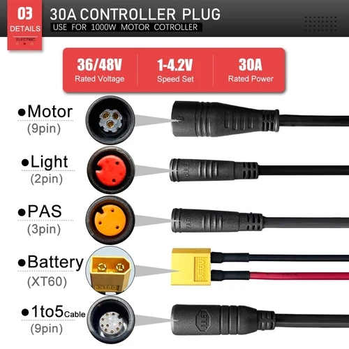 36V 250W 350W 48V 500W 750W 1000W 1500W Wasserdicht Brushless E-Bike Controller - Bild 5 von 45