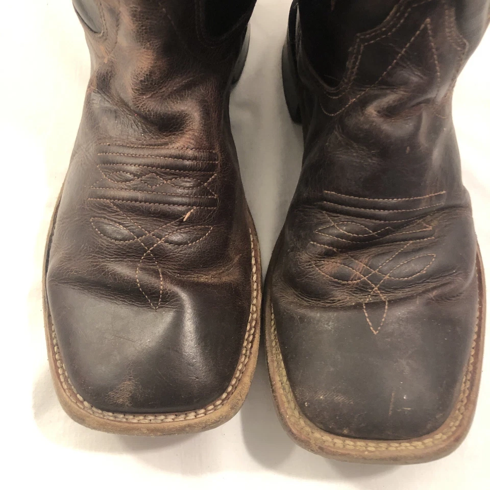 Old West Youth Size 5 D Brown And Black Leather Cowboy Western Boots C Descripti - Image 3 of 4