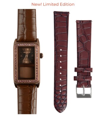 ORIGAMI OWL CHOCOLATE LOCKET WATCH SWAROVSKI CRYSTALS PURPLE CROC LEATHER  BAND