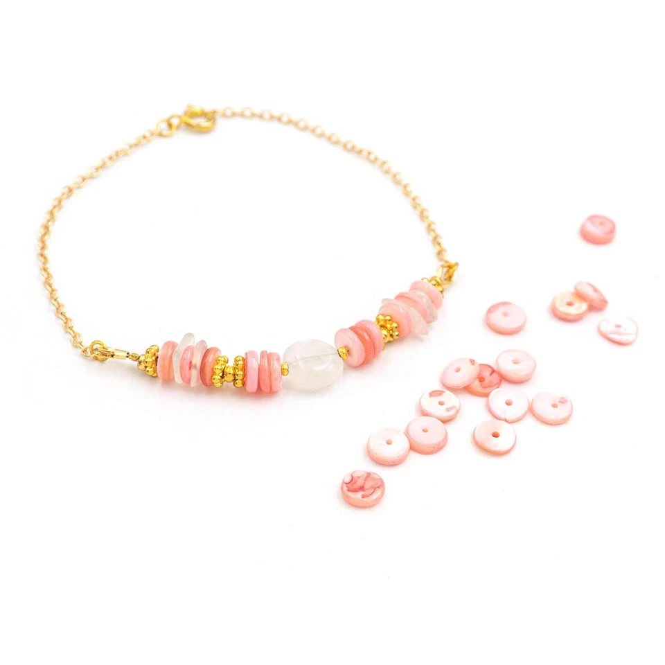 Vintageparts Heishi Perlen aus Perlmutt in Rosa 6 mm 5 Gramm ca. 50 Stück - Bild 4 von 4