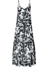 Maxikleid mit Volant Gr. 42 Schwarz Weiss Maxi Sommer-Kleid Freizeitkleid Neu*