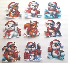 3D UPick Christmas Animals in Santa Hat Red Scarf Gifts Embellishment 4116