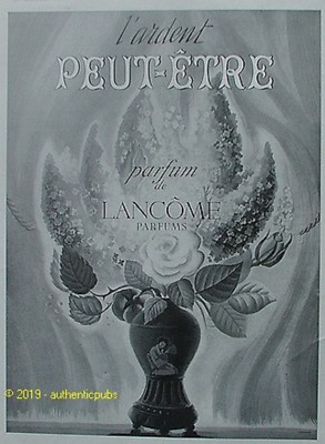 REKLAME LANCOME PARFUM KANN BRENNENDE VASE BLUMEN VON 1941 FRANZÖSISCH AD PUB SELTEN