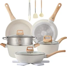 16PCS Pots and Pans Set Non Stick Cookware Set Nonstick with Cooking Set (white,