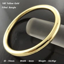 Bangle Real 18KGF Yellow Gold Filled Solid 6mm Bracelet Ladies Large Sz 70m