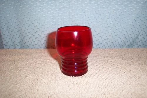 VTG 1930's RUBY RED DEPRESSION GLASS BANDED 4 oz JUICE TUMBLER - mint