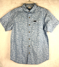 Columbia Shirt Rogers Peak Light Blue Printed Short Sleeve Mens Size Small Camp