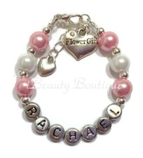 Personalized FLOWER GIRL Wedding Charm Bracelet Hand Made Gift Any Color/Name