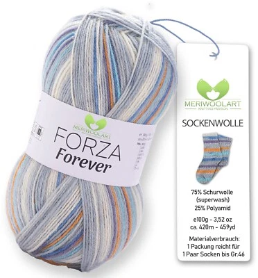 MeriWoolArt® Sockenwolle 4-fädig – 100g Merino Wolle Garn zum Stricken & Häkeln,