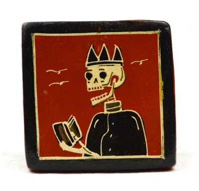 Javier Ramos Lucano Tonala Mexico Priest Skeleton Tile Day of the Dead Art 3''x3''