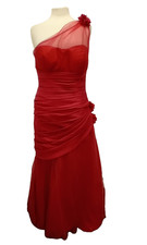 VERONIA-Size 14 Prom-Party dress B/maid Rosy Red taffeta strapless/one shoulder