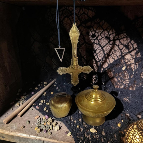 Satanic Dark Arts Brass Altar Set, Inverted Cross, No USA Tariffs To Pay