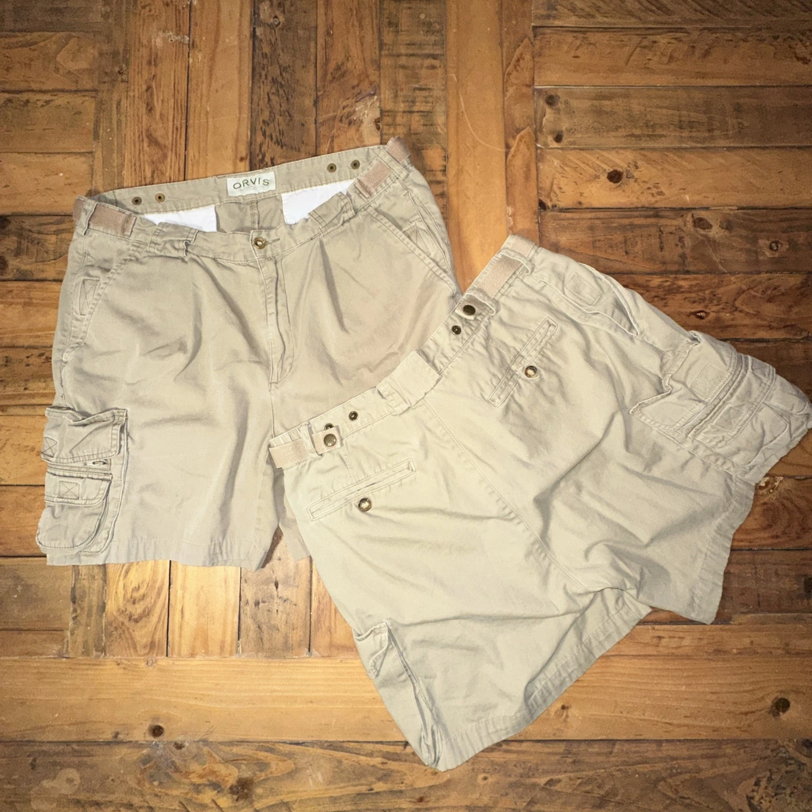 LOT OF 2 Orvis (A11) Cargo Shorts 34W Utility Safari Fishing Hiking Camp Vintage