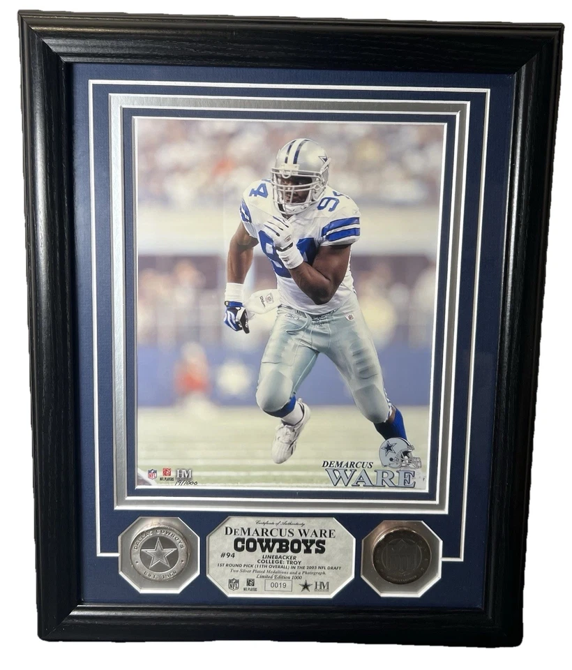 Moneda de plata DeMarcus Ware Dallas Cowboys edición limitada Foto con marco Highland Mint Foto 2 de 4