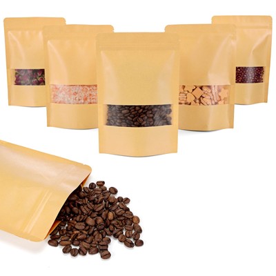 120pcs Resealable Bags, 5.9×8.6 Inches Stand Up Bags Kraft Bags with Window, ...