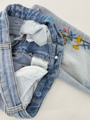 Cherokee Jeans Girls Vtg Embroidered Floral Denim Blue Girls Jeans Sz 14 See Pic - Picture 7 of 9