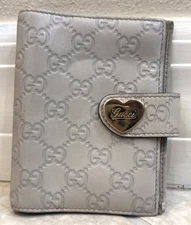 GUCCI Agenda Planner Cover 6-ring Shima Leather GG Pattern Heart in Gray Italy