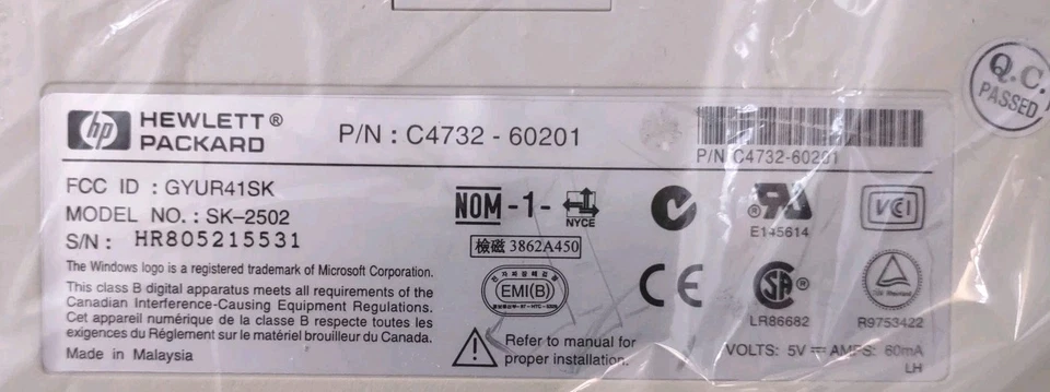 VINTAGE HP HEWLETT PACKARD PS/2 WINDOWS KEYBOARD MODEL: SK-2502 RM0-KBRK - Image 4 of 4