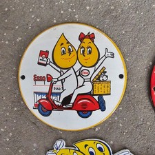 VINTAGE ESSO BOY&GIRL MOTOR OLD US GASOLINE OIL GAS PUMP ENAMEL PORCELAIN SIGN