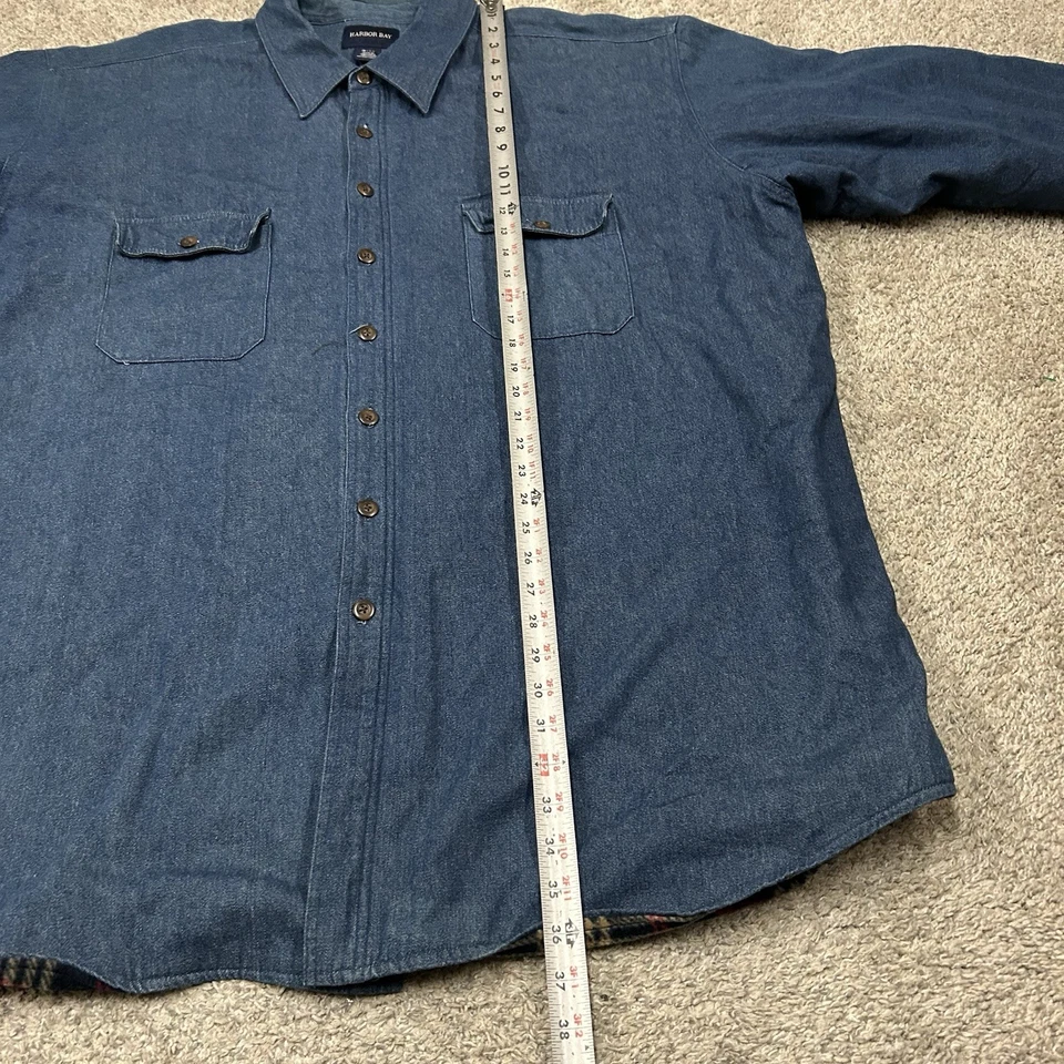 Harbory Bay Fleece Flannel Lined Chambray Denim Button Up Shacket Men's 3XLT - Image 4 of 4