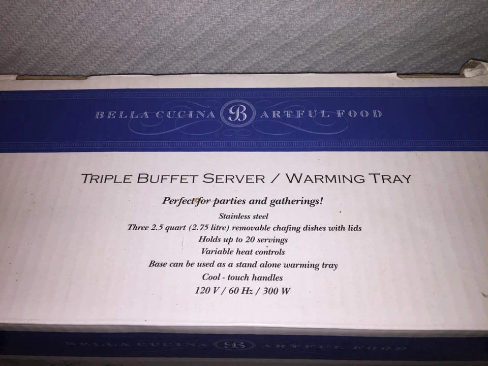 Bella Cucina Artful Food Triple Buffet Server/Warming Tray Stainless Steel 13271 - Image 2 of 4