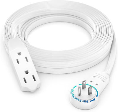 Maximm Cable 15 Ft 360° Rotating Flat Plug Extension Cord/Wire, 16 AWG Multi 3 O