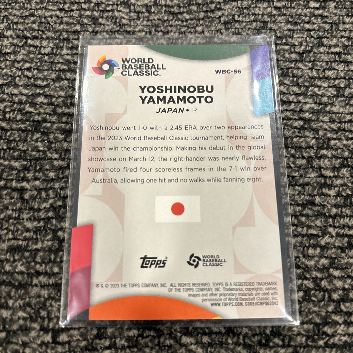 Yoshinobu Yamamoto Japan WBC Card Topps 2023 Series 2 (WBC-56) | eBay