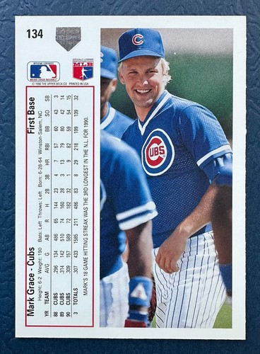 1991 Upper Deck Mark Grace #134 Chicago Cubs (4x Gold Glove/3x All-Star) - Bild 4 von 16