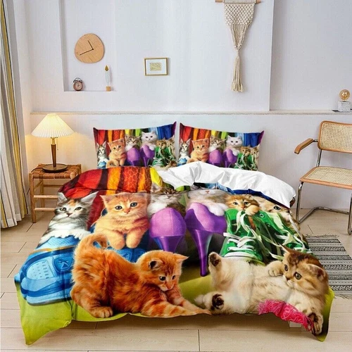 Set letto copripiumino gatto singolo/matrimoniale/re/super king materiale adatto alla pelle - Foto 23 di 37