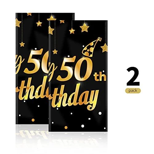  2 Pack Black Gold Table Cloth Cover Happy 50th Birthday Black Gold 50th - Image 4 of 4
