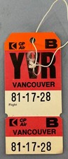 CP AIR YVR VANCOUVER VINTAGE BAG TAG LUGGAGE BAGGAGE LABEL CANADA 1978