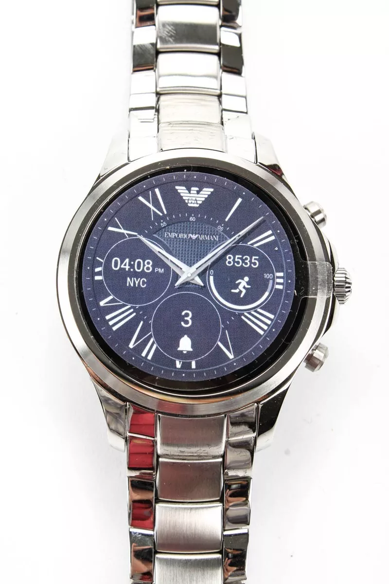 Emporio Armani Mens Connected Hybrid Art5000 Chain Link Smartwatch Silver Tone