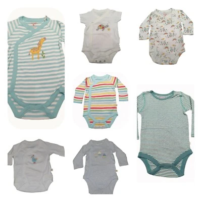 Ex Frugi Organic Cotton Bodysuits Vests Rompers Kimono unisex Baby 0-4 years NEW