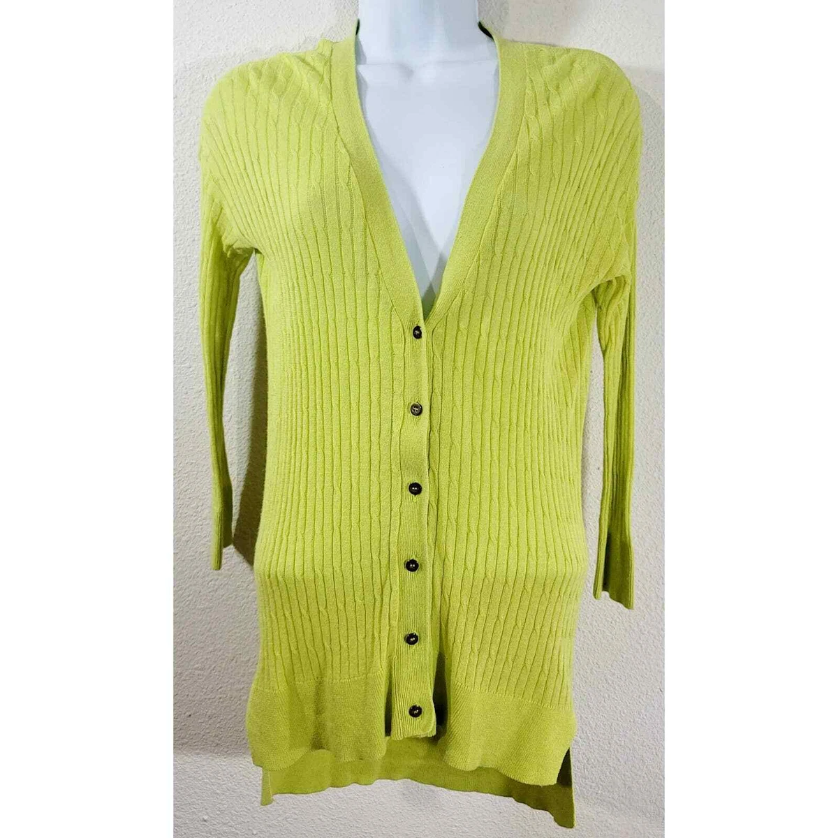 JCP Lime Green V Neck Button Up Cardigan Sweater Small Lightweight Soft