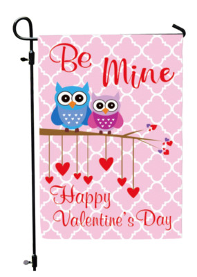 Pink Owl Be Mine Valentines Day Garden Flag Valentine's Day Owls Hearts Love NEW
