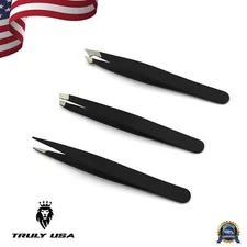 Set of 3 Pieces Tweezers Best Professional Stainless Eyebrow Hair Pluckers