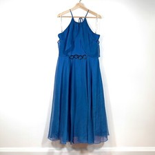 Halston Heritage Cobalt Blue Cold Shoulder Chiffon Dress US 12