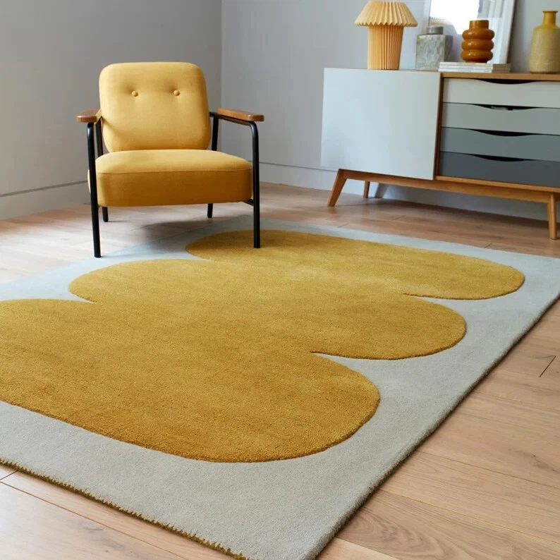 8X8 Yellow Area Rug For Living Room Home Office Study Room Luxury Wool carpet - Image 2 of 4