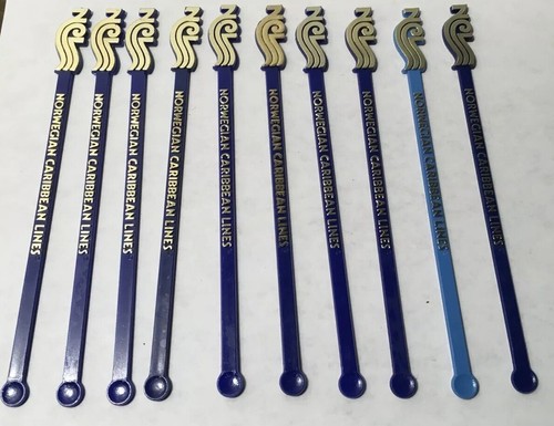 10 Blue Norwegian Caribbean Lines Plastic Swizzle Sticks, Cruise Ship