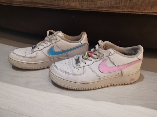 Nike Air Forse 1 AF1 White Trainers Pink Blue Tick Size UK 5.5 | eBay