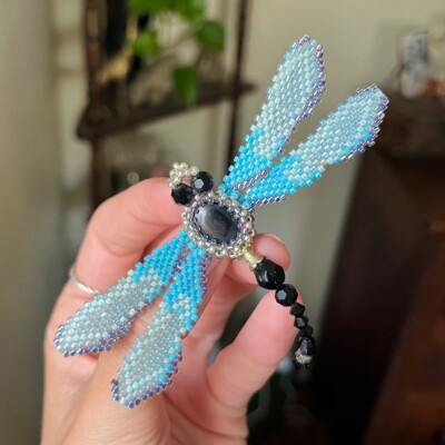 Fabulous Dragonfly Seed-Beaded Brooch Turquoise/Black