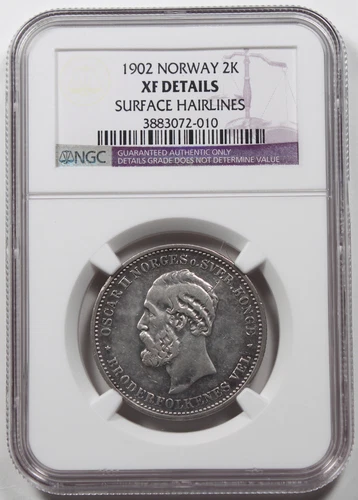 Norway 1902 2 Kroner Silver Coin NGC XF+ Extremely Fine KM #359 Scarce!