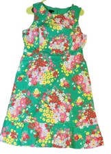Talbots Green Spring Floral Print Lined Flounce Hem Sheath Dress Size 8 Career